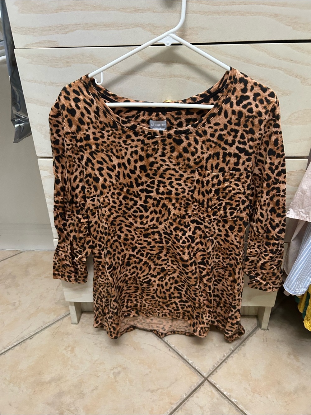 Chico's Leopard Print Pocket Tee in Brown and Black